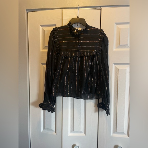 Farm Rio black metallic ruffle shirt size Medium - Picture 4 of 5